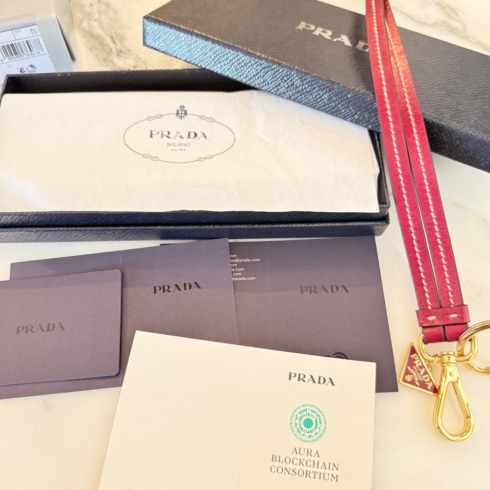 Prada Trick Pelle Leather Lanyard Keychain Rubino Red 1TL523‎ Gold Hardware